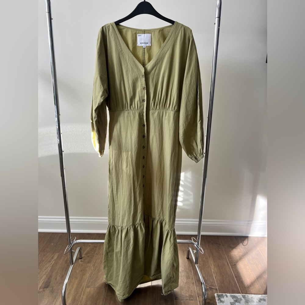 Rita Row Women Green Button-Down Maxi Organic Cotton Preppy Dress Size Small